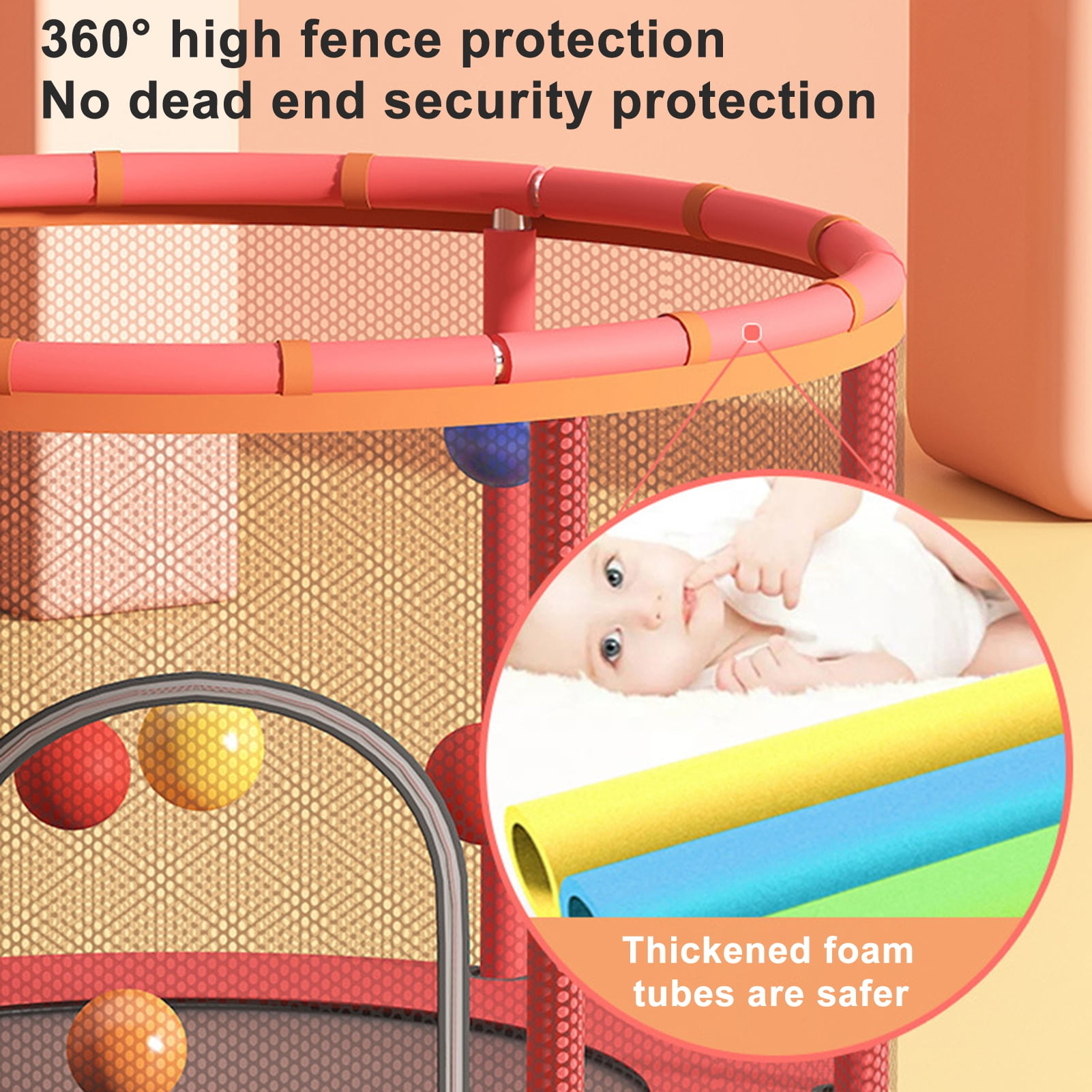 Lorelo Kids Trampoline, Adjustable Baby Toddler Trampoline with Basketball Hoop, Swing, Sandbag, Ocean Balls, 440lbs Indoor Outdoor Toddler Trampoline with Enclosure Net
