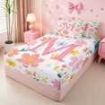 thumbnail image 2 of meiyoeat Girls Personalized Monogram M Gifts Zipper Twin Comforter Sets with Fitted Sheet and 2 Pillowcases For Kids,Watercolor Kawaii Floral Zipper Bedding Set,pink Reversible,4-Piece, 2 of 7