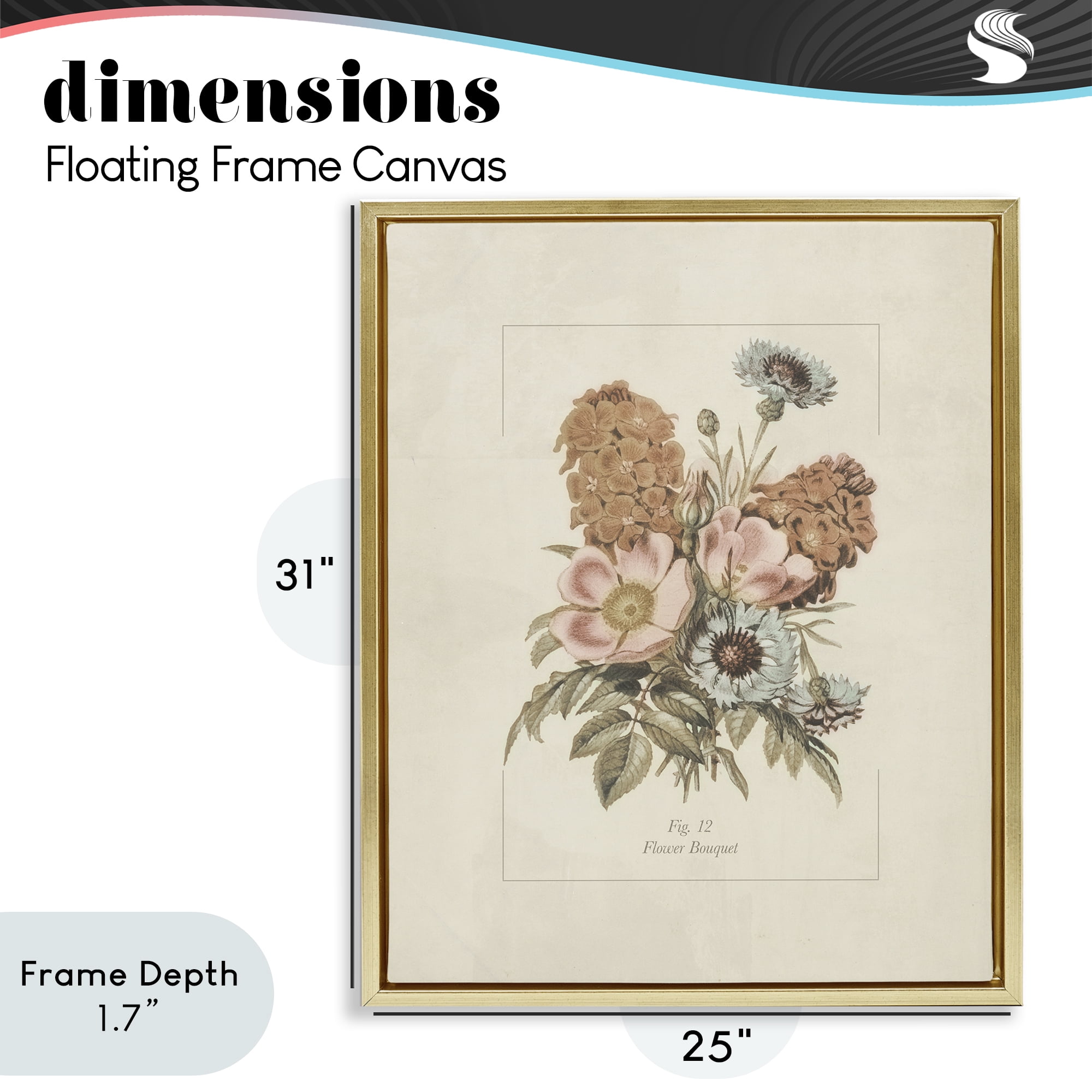 Stupell Industries Flower Bouquet Vintage Blossoms Gold Framed Floater Canvas Wall Art, design by Dan Meneely