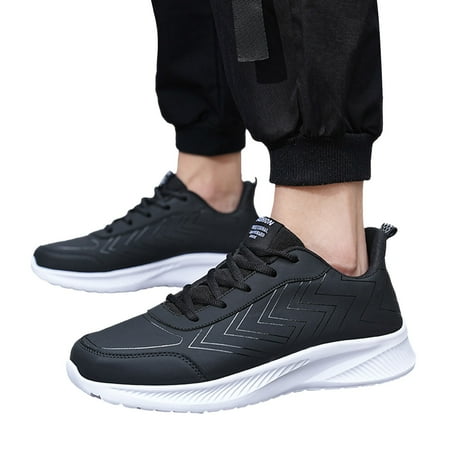 Mepaouo Men s Leather Sneakers Lace Up Memory Foam Running Shoes Waterproof Walking Shoes