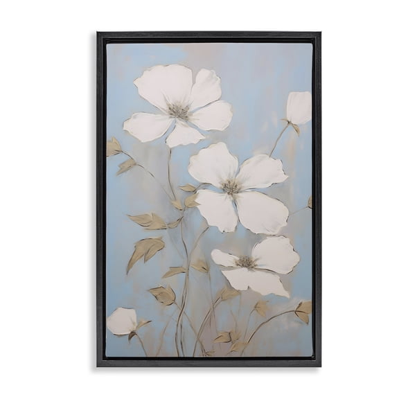 Stupell Industries Shabby Chic White Petal Flowers Black Floating Frame Canvas Art, 17 x 25, by Petals Prints Design