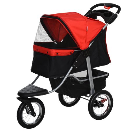 Pawhut Luxury Folding Pet Stroller Dog, Cat Travel Carriage with Wheels Adjustable Canopy