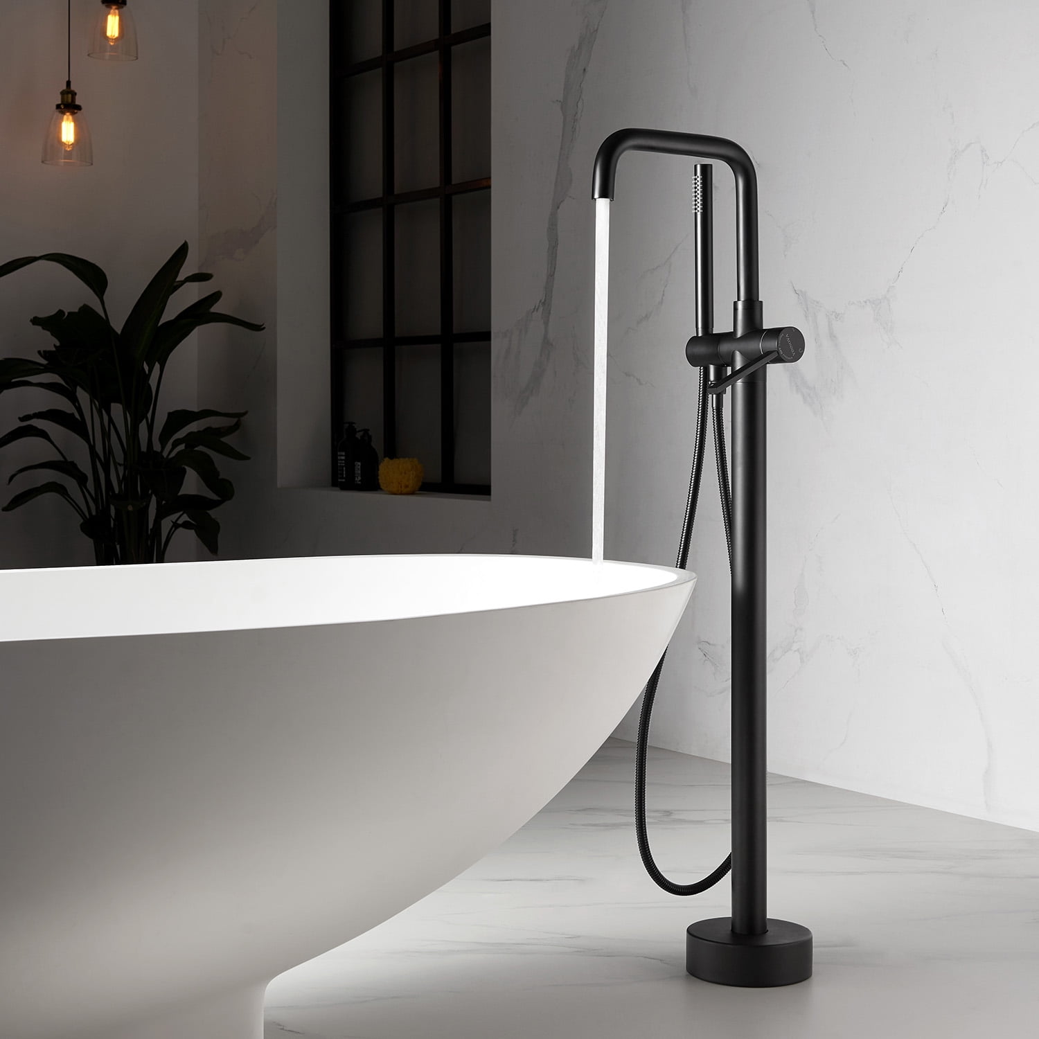 Vinnova Delara Freestanding Bathroom Tub Faucet with Hand Shower in Matte Black