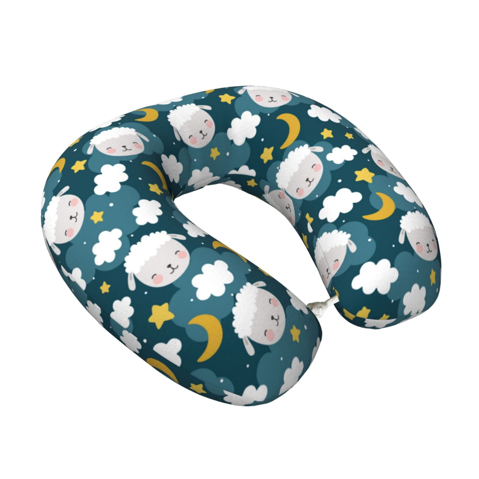 Xecao Sweet Dream Lamb Print Memory Foam Cervical Neck Pillow Versatile U-Shaped Pillows for Home,Office,Camping,Travelling,Soft Washable Cover