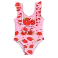 thumbnail image 2 of DAETIROS Girls One Piece Swimsuit Kids 2-8 Years Pink Strawberry Print Bathing Suit with Ruffle Straps & Bow, Chlorine Resistant Quick-Dry,Size 4-5T, 2 of 7