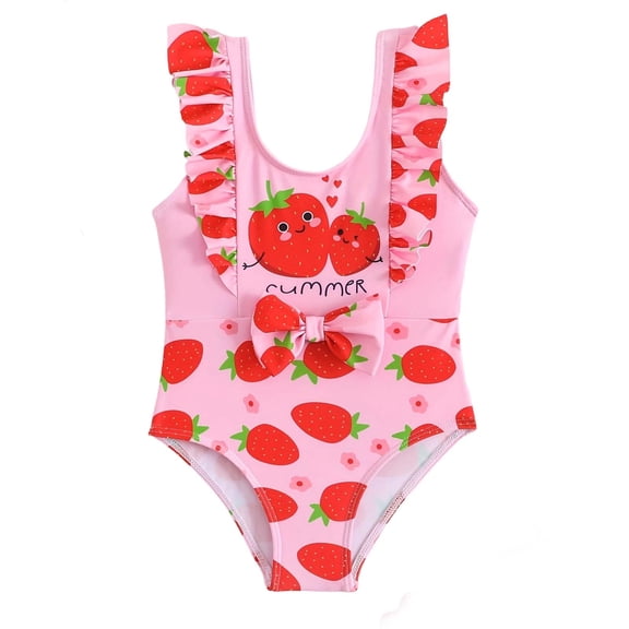 Bovxnpu Girls One Piece Swimsuit Baby Girl Graphic Ruffled Sleeve 1 Piece Bathing Suits Swimwear (Baby & Little Girl)