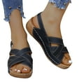 thumbnail image 4 of Xfvqtps Wedges for Women Slingback Adjustable Buckle Crisscross Straps Open Toe Arch Support Non Slip Summer Leather Casual Walking Sandals Black, 4 of 9