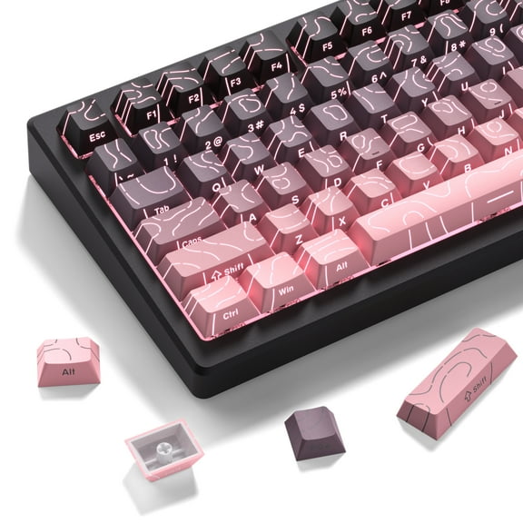 COSTOM Pink Keycaps,135 Topographic keycap Sets,Backlit Shine Through PBT Keyboard Keycaps for 61/64/66/68/71/75/84/87 Mechanical Keyboards,Pink