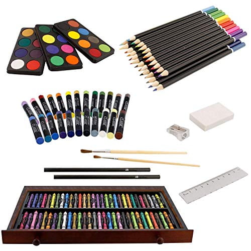 Art Supply 143 Piece-Mega Wood Box Art Now Contains a Bonus Color Mixing Wheel U.S Painting & Drawing Set 