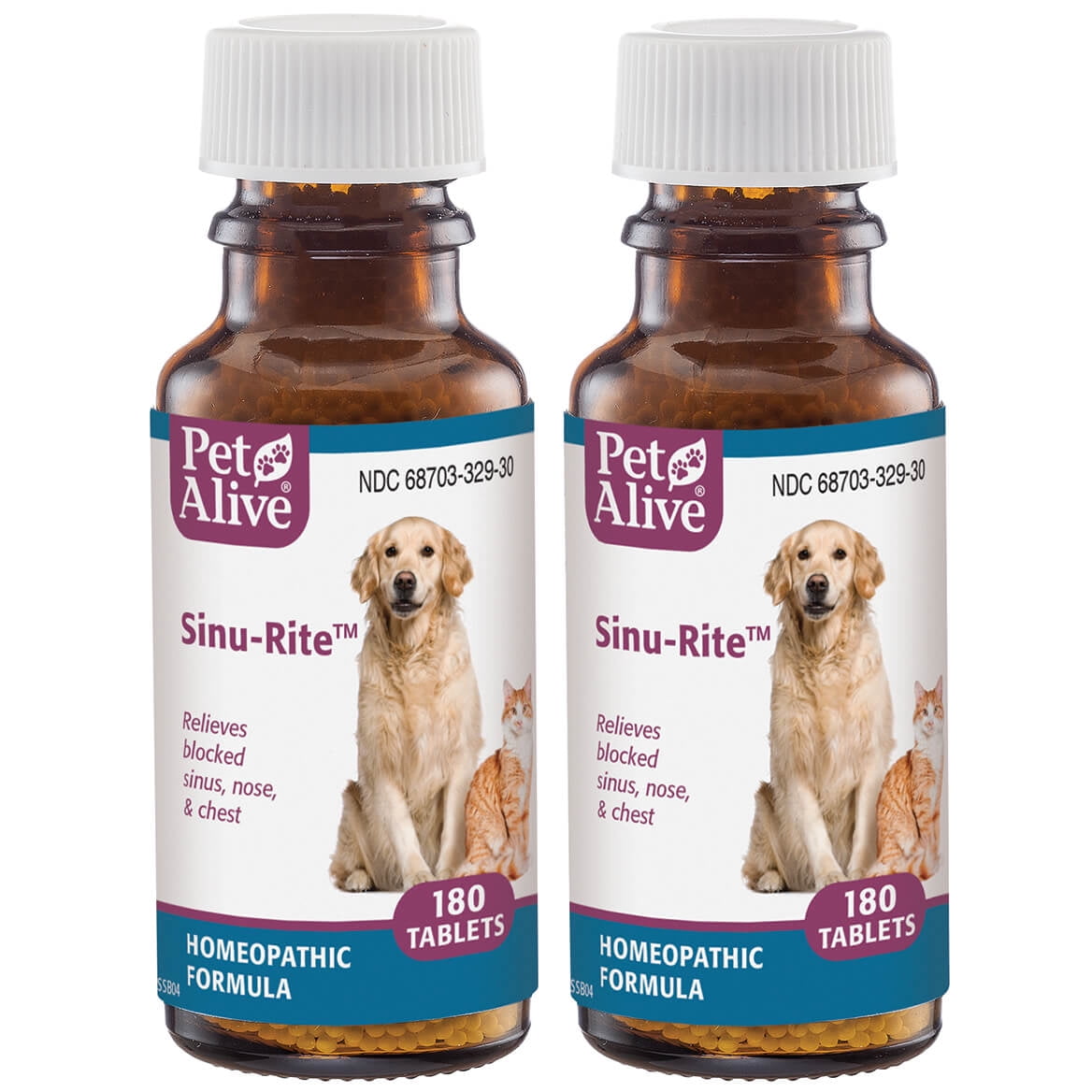 PetAlive Sinu-Rite Cat and Dog Nasal Congestion Relief - Homeopathic Tablets - Supports Cat Sinus Congestion, Runny Nose, Facial Pressure - Sneezing and Respiratory Support - 2 Pack, 360 Count