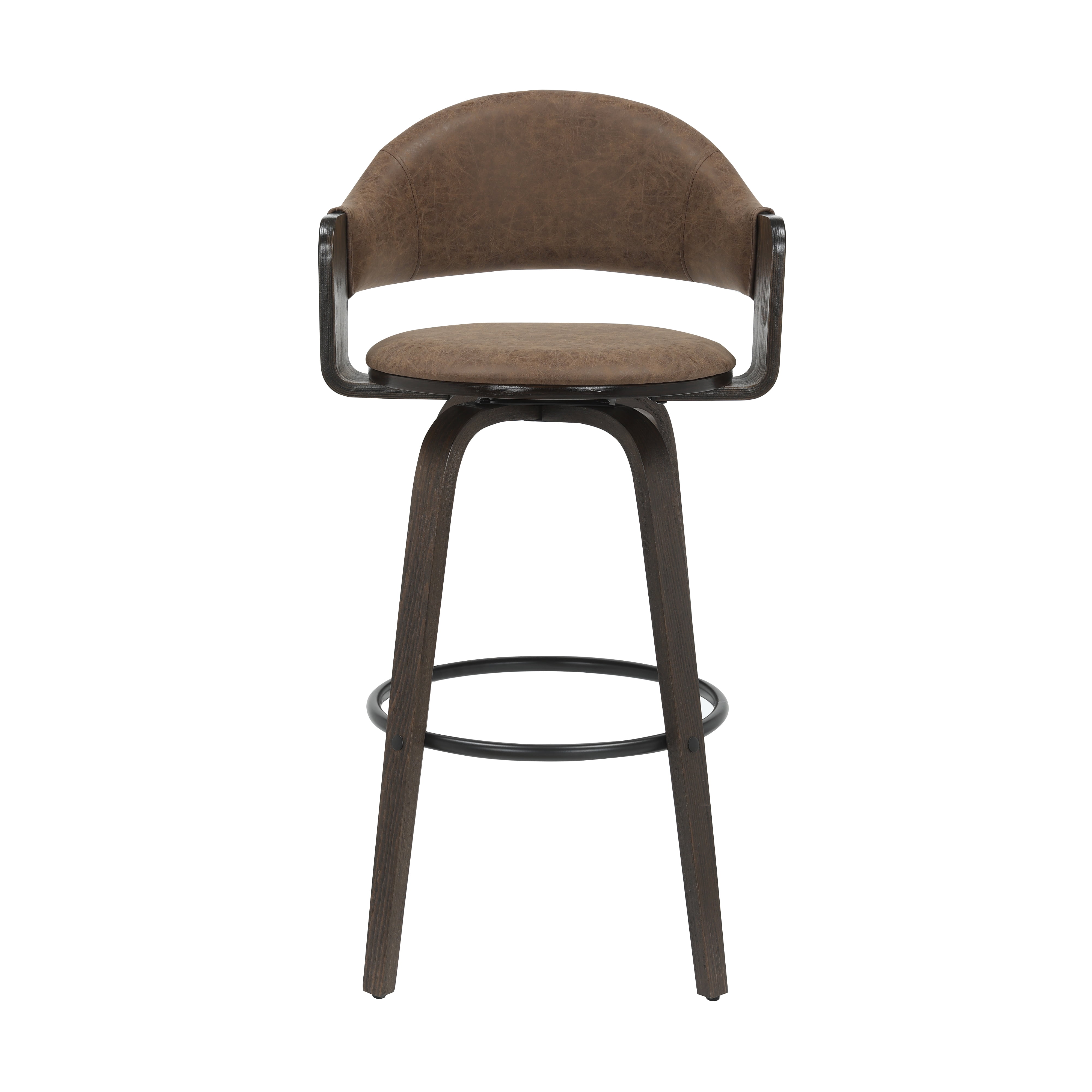 Daxton 40 in. H Swivel Bar Height Vintage Dark Brown Round Back Wood Bar Stool with Faux Leather Seat Set of 3