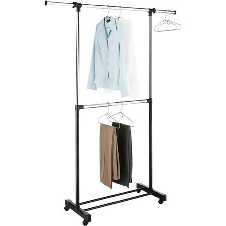 Whitmor Adjustable 2-Rod Garment Rack, Chrome/Black