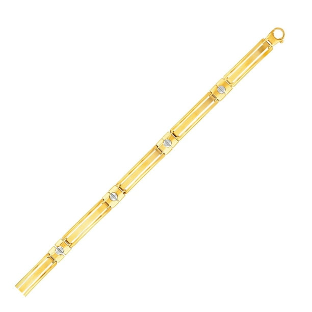 14k Two Tone Gold Men s Bracelet with Screw Head Motif Accents