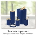 thumbnail image 2 of CERBIOR 7 PCS Bamboo Bathroom Accessories Sets with Trash Can, Soap Dispenser, Soap Dish, Toothbrush Holder, Toothbrush Cup, Toilet Brush and Qtip Holders,Navy Blue, 2 of 11