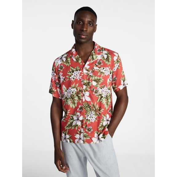 George Men's Relaxed Fit Printed Camp Shirt with Short Sleeves, Sizes S-3XLT