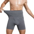 thumbnail image 4 of High-Waisted Compression Boxer Briefs for Men - Tummy Control, Open Fly, Breathable Cotton Fabric, Comfortable Fit, Shapewear Un GRAY 5XL, 4 of 5