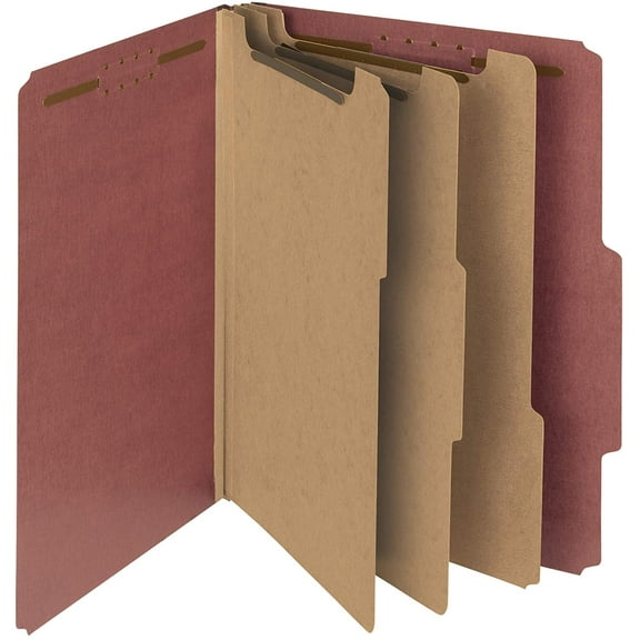Recycled Pressboard Classification File Folder, 3 Dividers, 3" Expansion, Letter Size, Red, 10 per Box