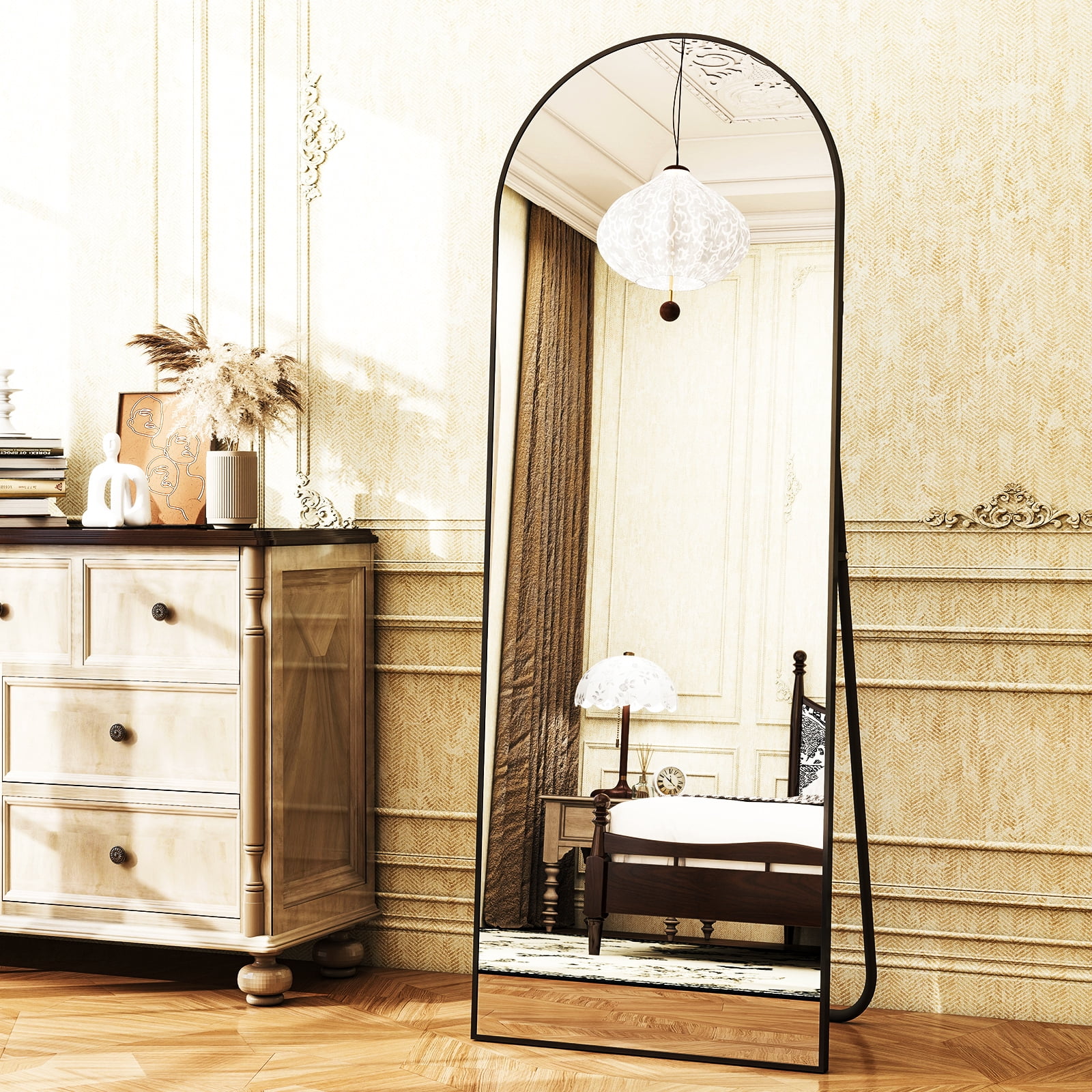 AUROMIR 16"x59" Arched Full Length Mirror Free Standing Full Body Floor Mirror, Black