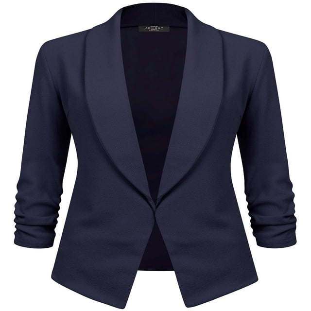 Made by Johnny Women‘s 3/4 Sleeve Blazer Open Front Cardigan Jacket Work Office Blazer S BLACK