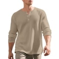 thumbnail image 2 of Men's Henley Shirts Casual Long Sleeve Button T-Shirt with Pocket Khaki XXXL, 2 of 7