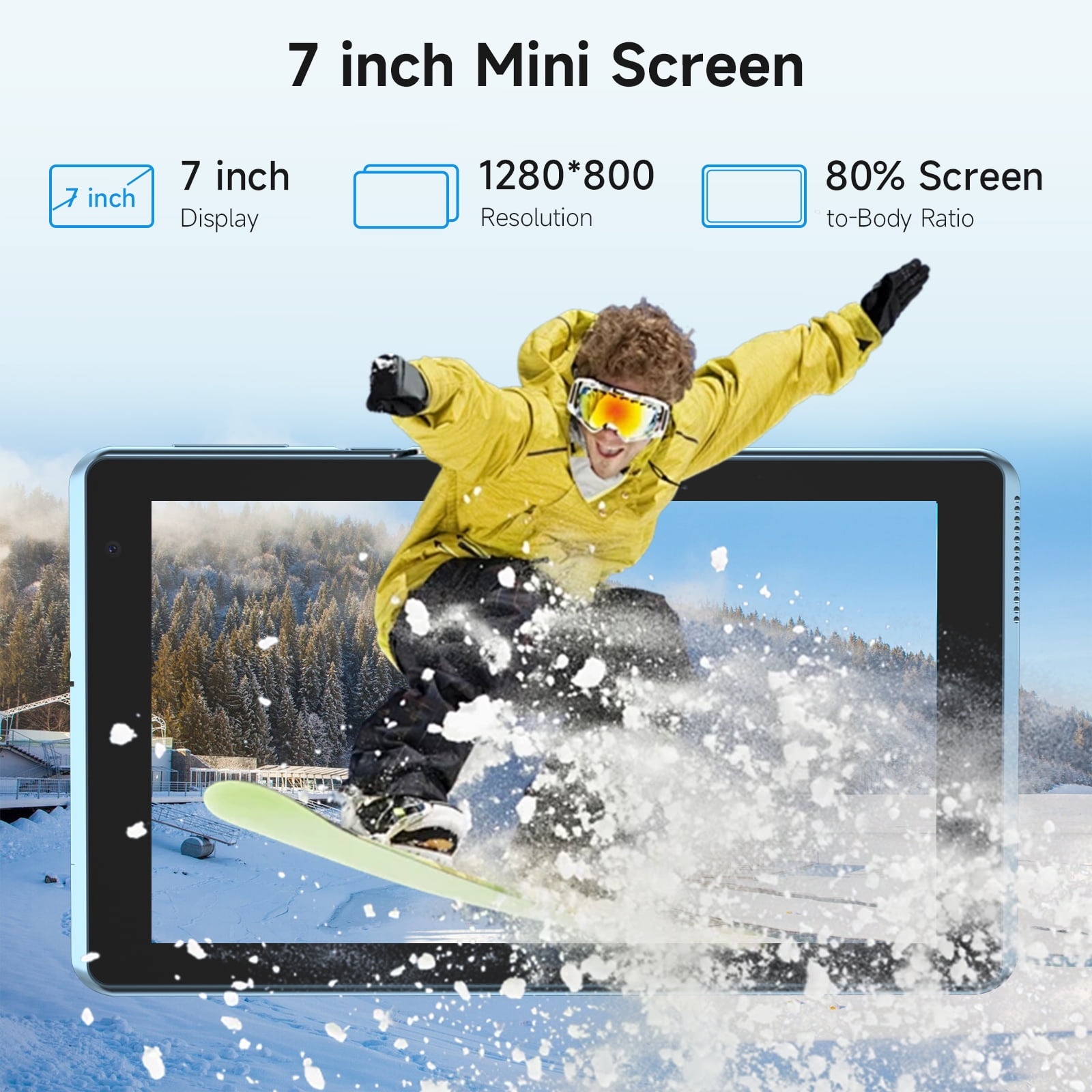 Tablet 7 inch Android 12.0 Tablet, 4GB+32GB ROM （1TB Expand）, Quad-Core, WiFi, GMS, Dual Camera, Educational, Games BLUE