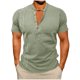 thumbnail image 1 of Ceisia Men's Slim Fit Short Sleeve Stand-Up Collar Slub Linen Henley Shirt with Geometric Embroidery Army Green M Gifts, 1 of 8