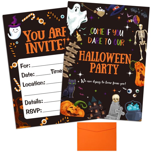 Festive Pumpkin Ghost Party Invitation Set - 20 Unique Invite Cards with Envelopes for Halloween Celebrations, Perfect for Spooky Gatherings and Fun Events