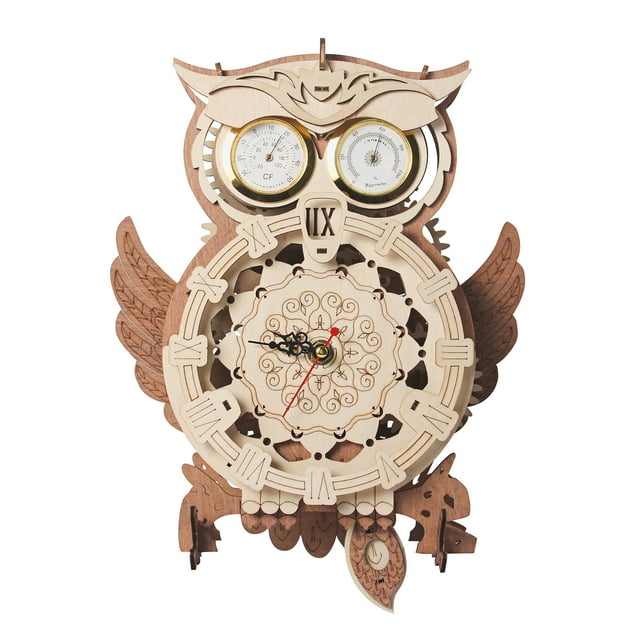 Reloj de búho, Kit de modelo de madera, Kit de construcción de rompecabezas mecánico para niños, adultos, regalos de cumpleaños y Navidad yeacher estándar