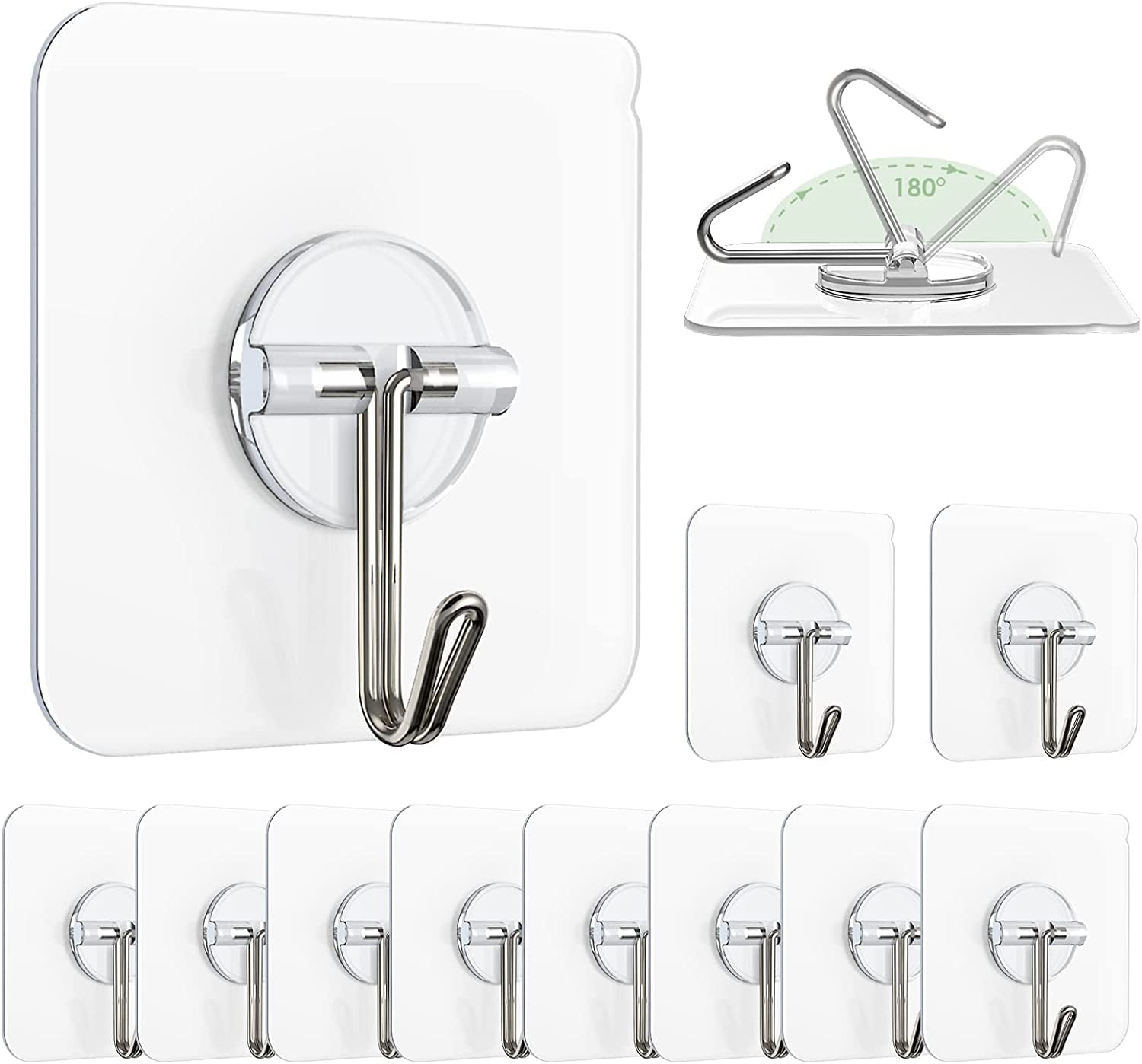 Brand: StickEase Type: Double Sided Adhesive Wall Hooks Specs: Heavy Duty,  Transparent, Multi Purpose Keywords: Bathroom, Kitchen, Self Adhesive Hooks  Key Points: Easy Installation, Damage Free Removal, Strong & Durable Main  Features