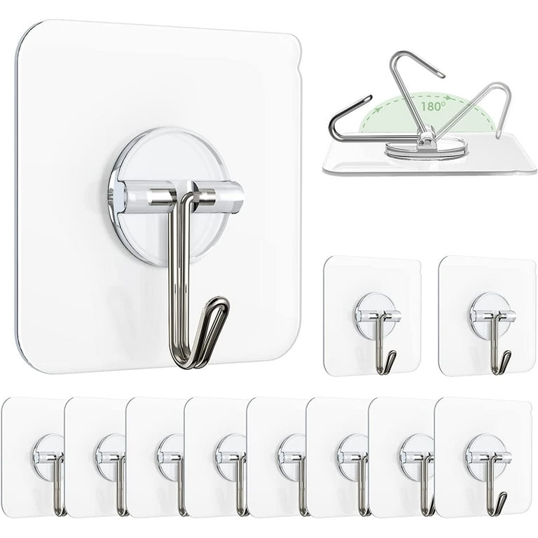 Adhesive Hooks, Transparent Self Adhesive Wall Hooks Heavy Duty Removable Waterproof Clear Plastic Sticky Hooks Seamless Utility Hooks for Bathroom