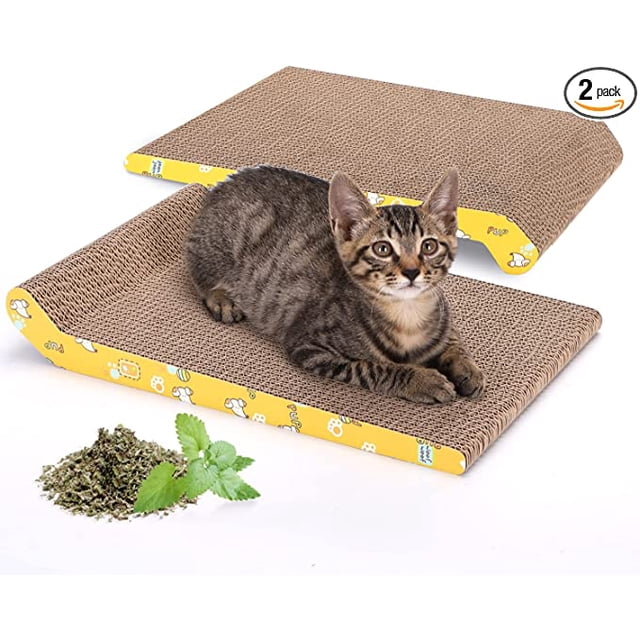 1 rascador de cartón para gatos, rascador de cartón curvo reversible, alfombrilla para rascar gatos con cartón corrugado y hierba gatera, 40 x 25 cm