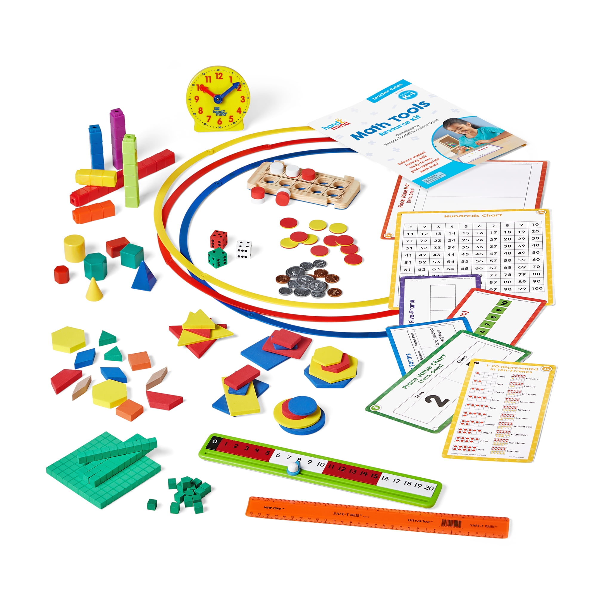 hand2mind Math Tools Small Group Sets K-1 by Reagan Tunstall & Kristina Grant, Math Manipulatives, Base Ten Blocks, RekenRods, Pattern Blocks, Attribute Blocks, Two Color Counters, Classroom Supplies