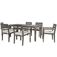 thumbnail image 6 of 7 Piece Outdoor Patio Dining Table Set, Wood Backrest Armchair and Rectangle Dining Table Set, 6 of 8