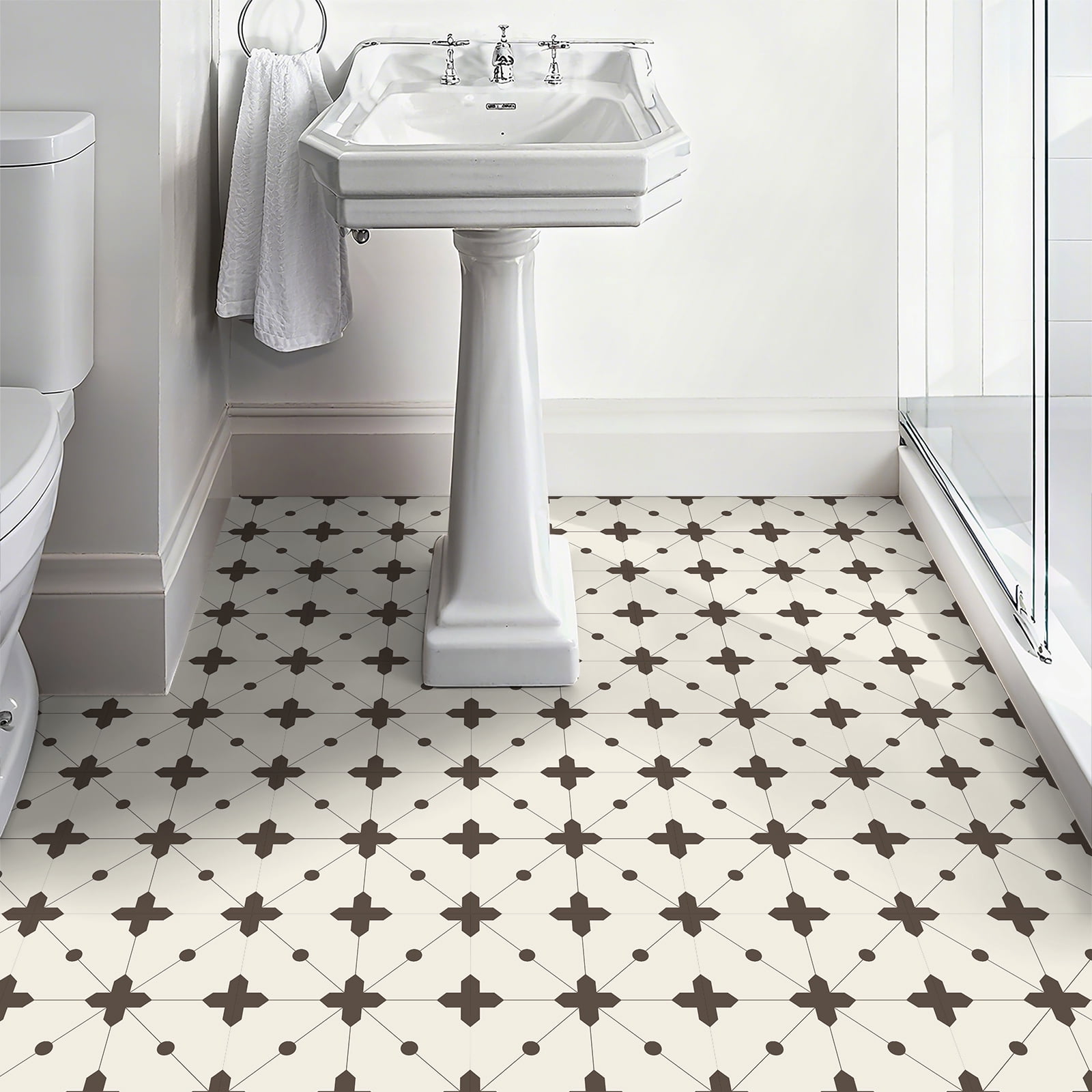 DEWOO 10 Sheet Peel and Stick Floor Tile, Vinyl Flooring, Waterproof DIY Flooring for Bathroom, Kitchen, Fireplace, Stairs, Bedrooms, Wall, Pantry Room 12"x 12"