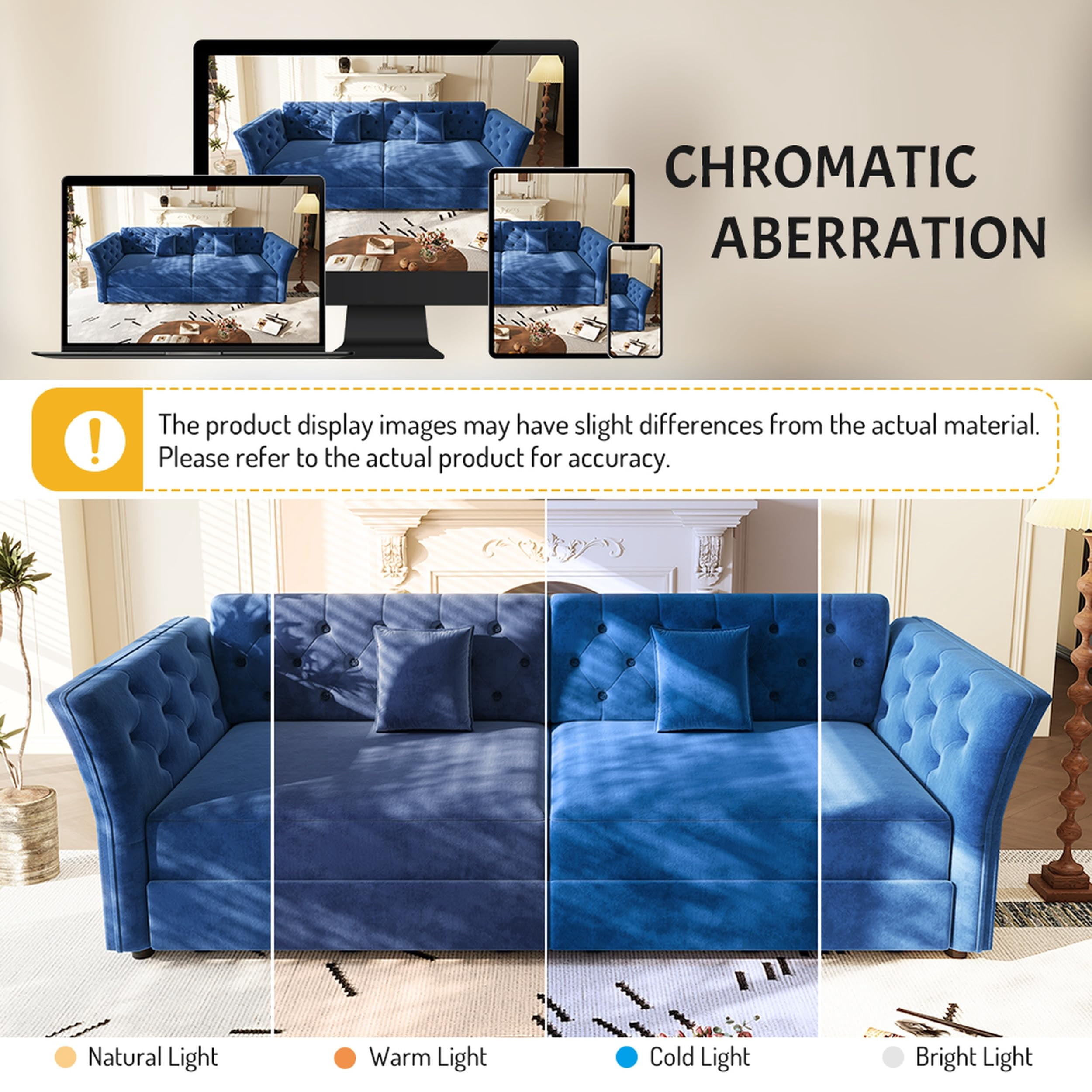 100" Oversize Velvet Sofa Bed, Blue Pull-Out Sleeper Loveseat with Handmade Flower Tufted Design, Convertible Sofa for Living Room, Bedroom, Apartment