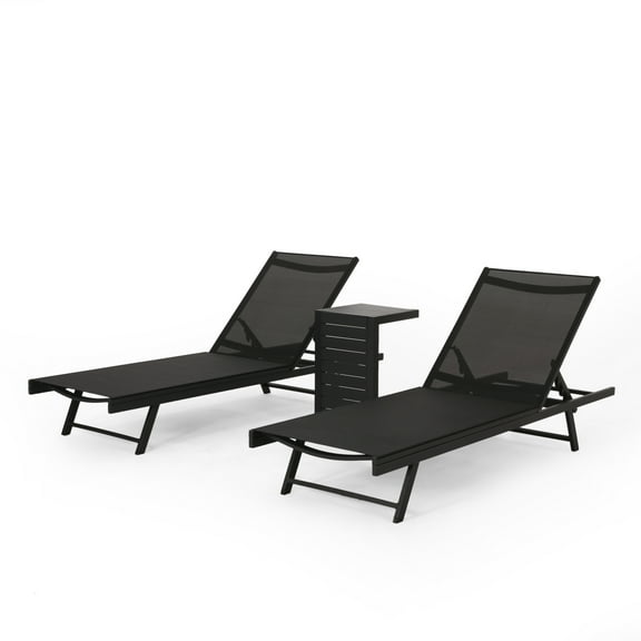 Noble House Castiel Multiple Position Aluminum Outdoor Chaise Lounge - Set of 2, Matte Black