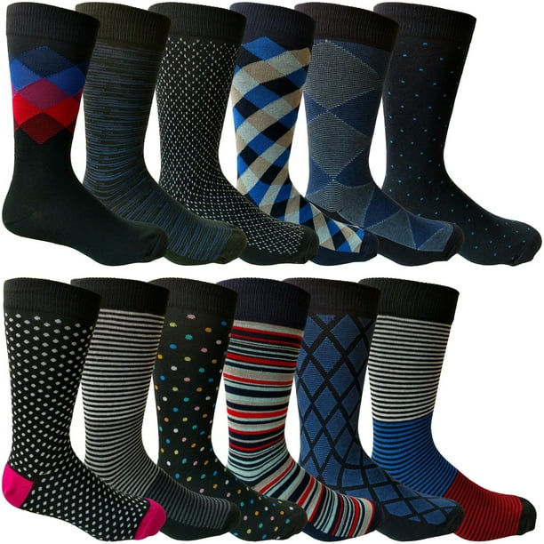 Yacht & Smith 12 Pairs of Mens Dress Socks, Patterned Colorful