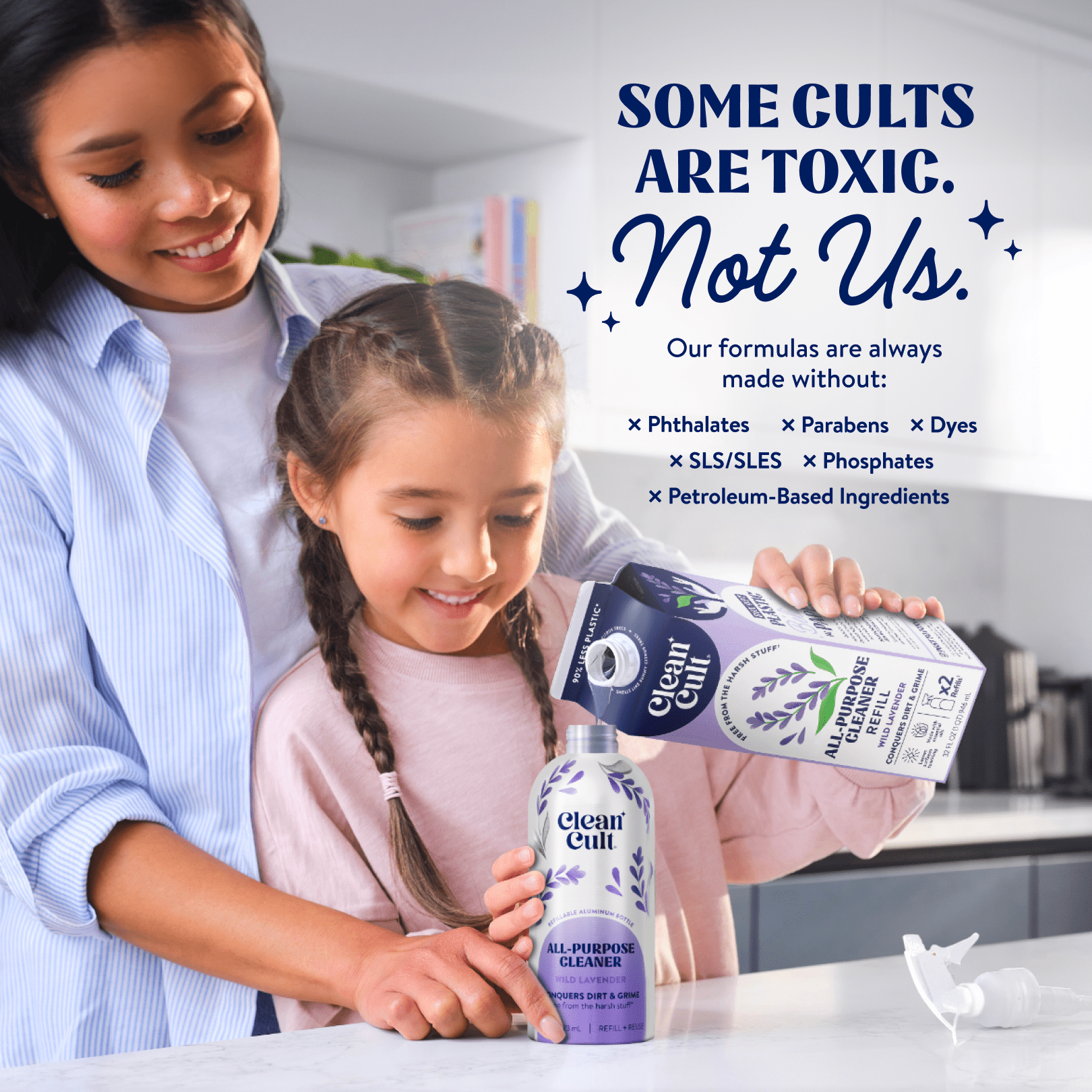 (2 pack) Cleancult All Purpose Cleaner, Refillable Aluminum Bottle, Lavender 16 fl oz
