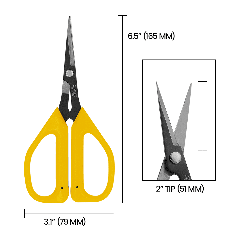 Zenport ZS109T Ergonomic Tilt Blade Deluxe Trimming Scissors, 1.4 Inch Carbon Steel Blades, Yellow - 3 Pack