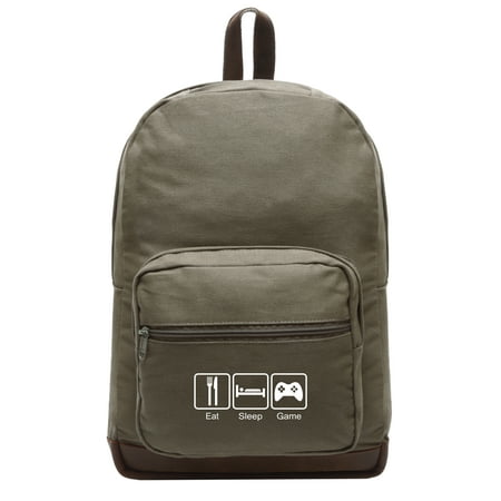 Eat Sleep Game Canvas Teardrop Backpack with Leather Bottom