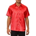thumbnail image 1 of Camisas de satén INSPIRE CHIC para hombres, de manga corta, con cuello, abotonadas para el verano, Rojo M, 1 of 4
