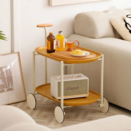 Glavbiku Modern Nordic Side Table with 2-Tier Shelves, Trolley Cart Coffee Table,Ginger
