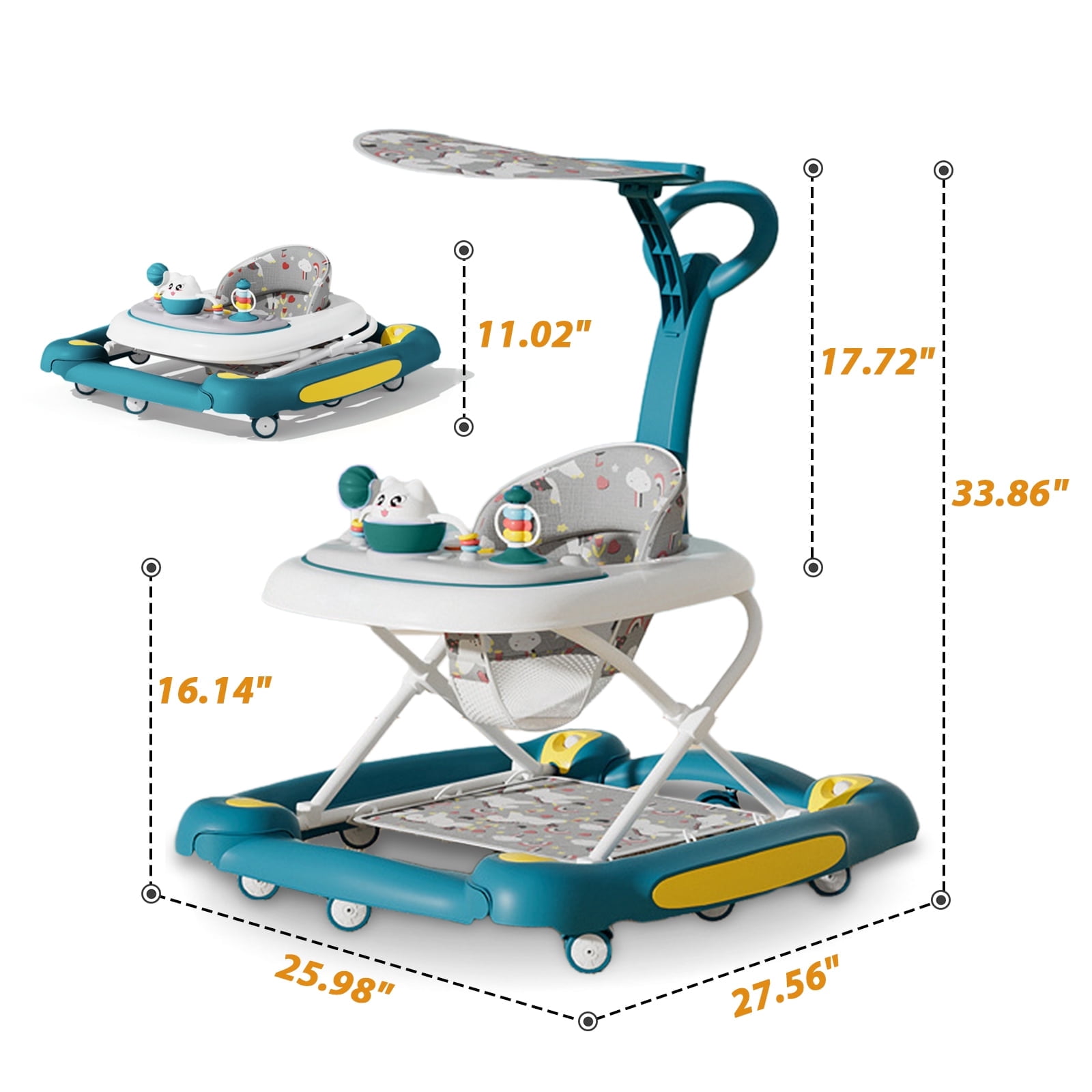LuoLuo Baby Walker, Music and Lights Toddler Jumper, Foldable Baby Walkers for Boys Girls Babies 6-36 Months, Green