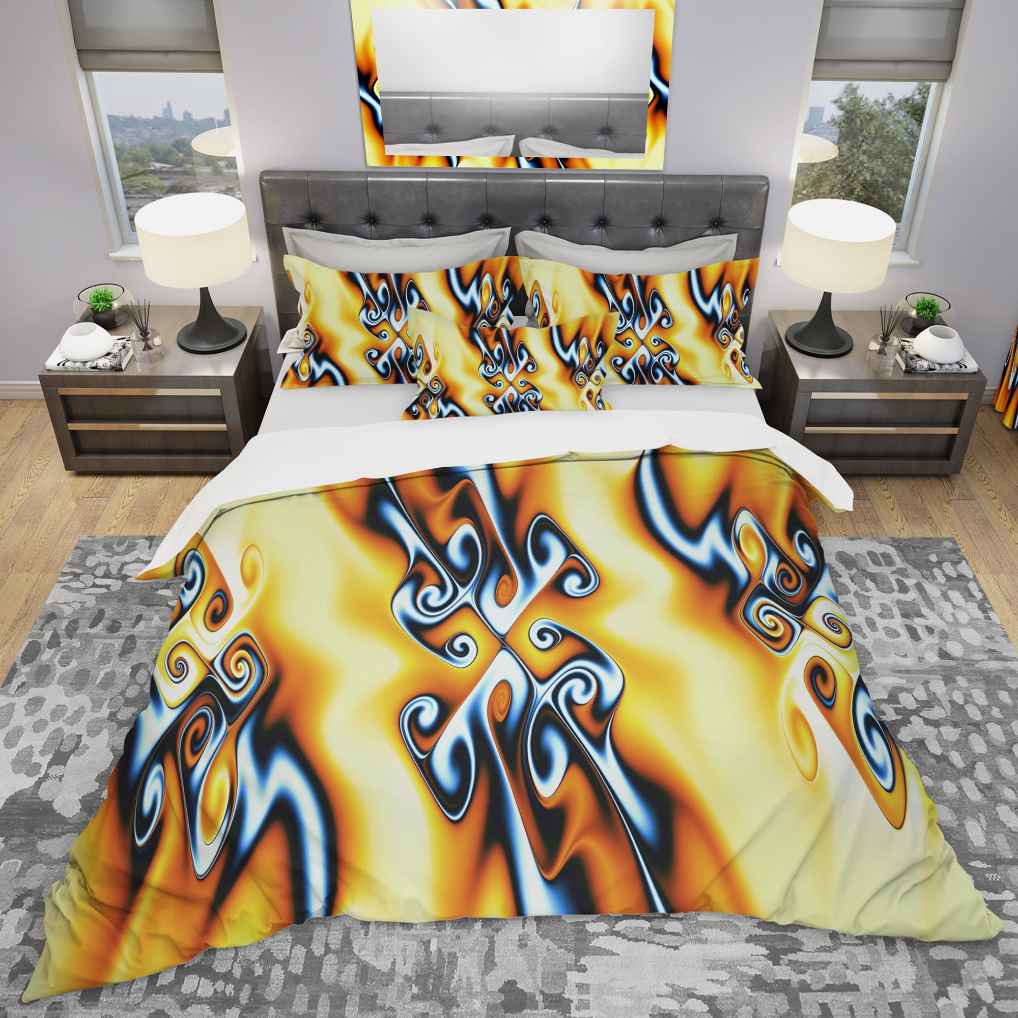 Designart 'Yellow Squiggles' Modern & Contemporary Duvet Cover Set