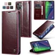 Flip Case for iphone 15 Plus Crazy Horse Pu Leather Kickstand Card Holder Magnetic Wallet Retro Wallet Cover