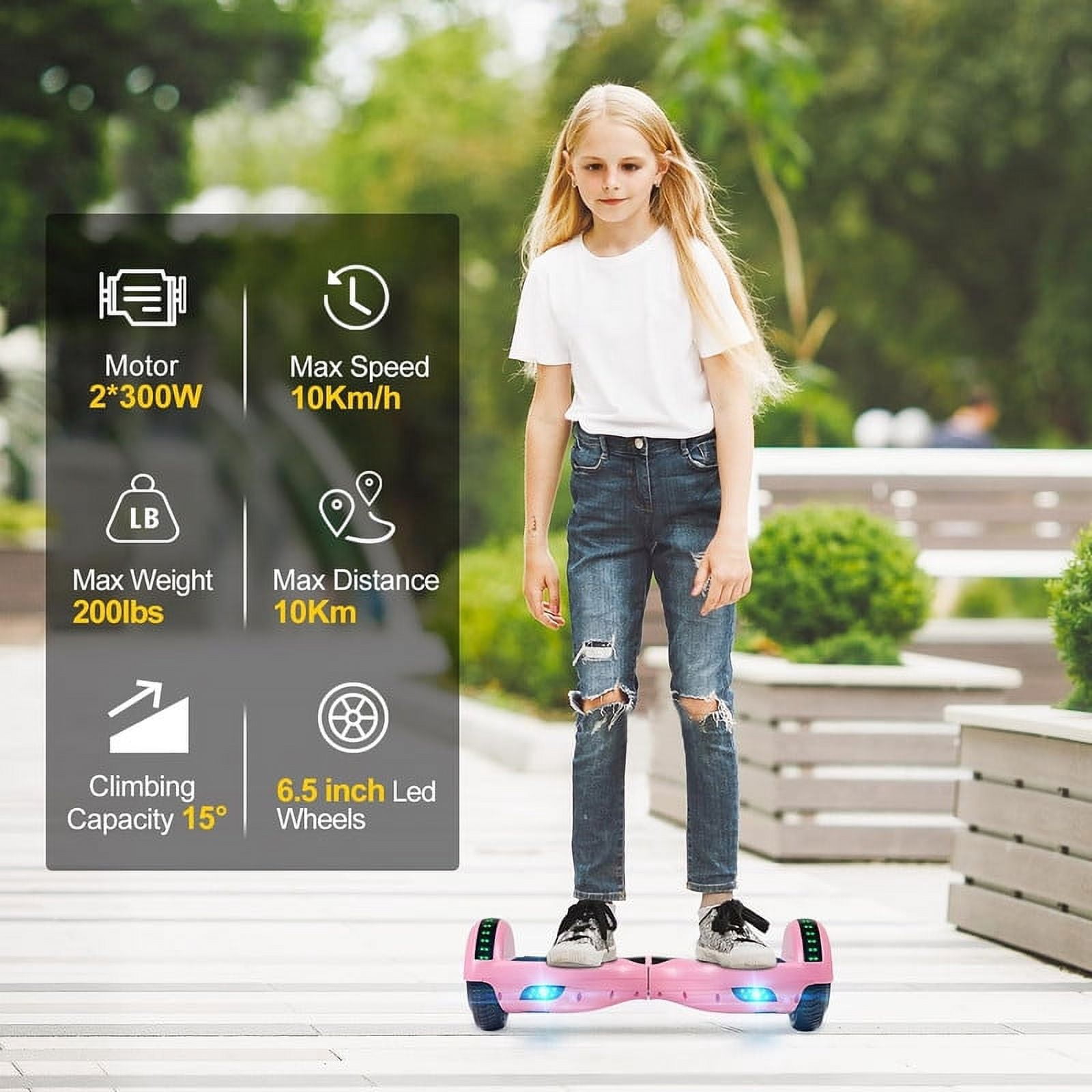Electric Hoverboard for Girls with Bluetooth 6.5" Flashing LED Wheels Self Balancing Scooter, 200 lb Weight Limit, Pink