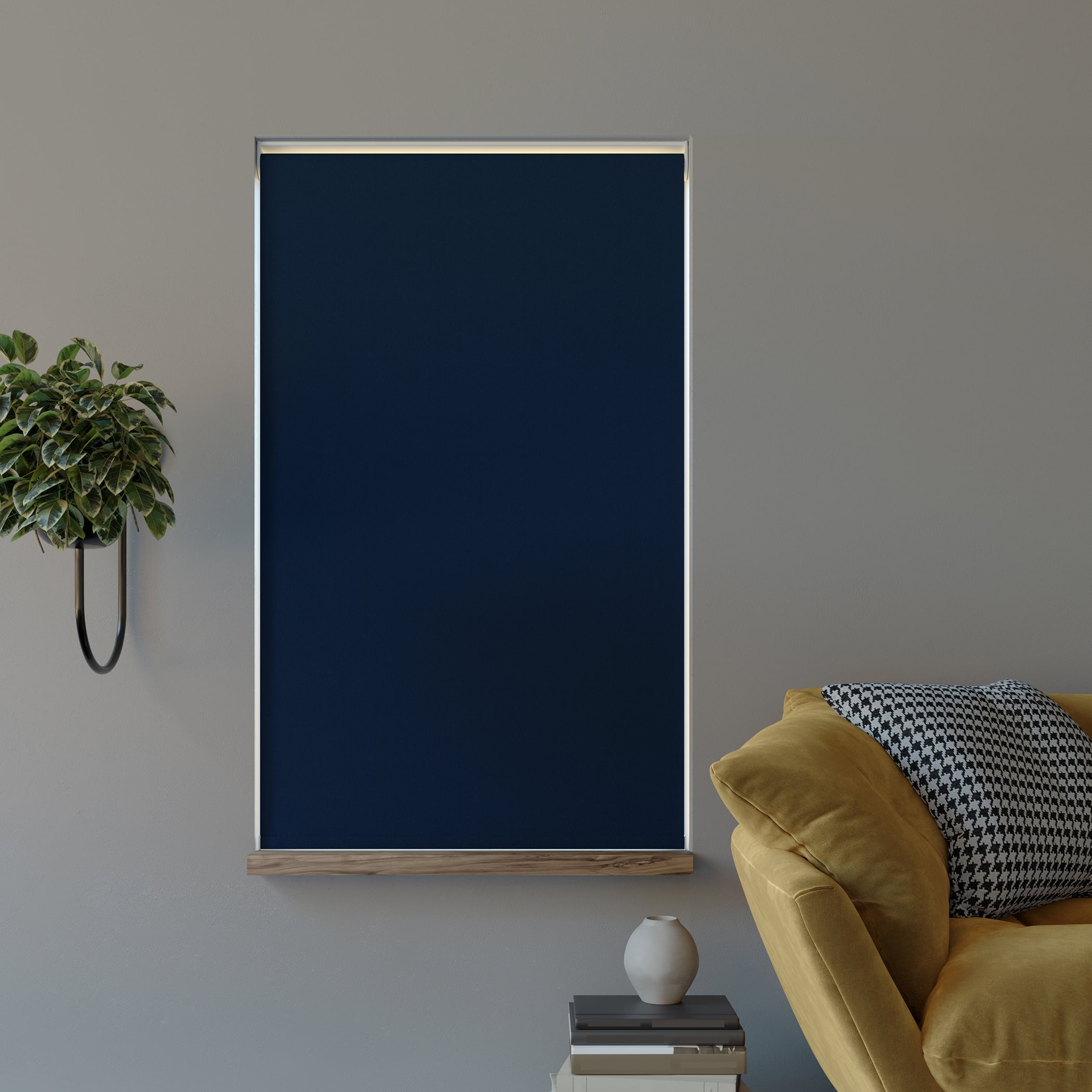 Sun Zero Langley 100% Blackout Cordless Roller Shade, 27"x72", Navy Blue