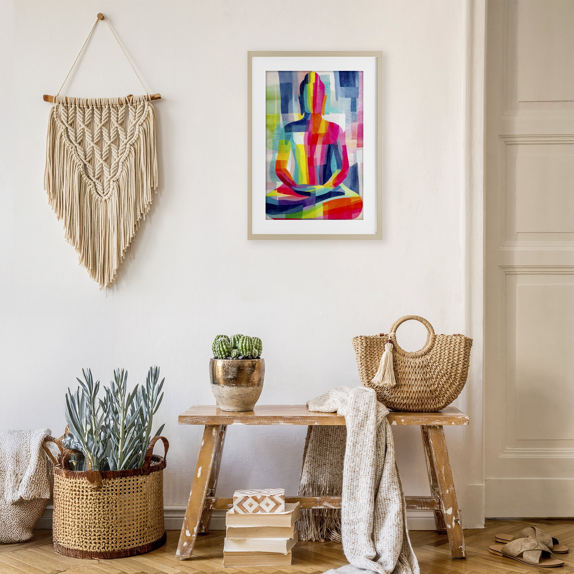 Stupell Industries Geometric Buddha In Spectrum Birch Framed Print Under Glass, design by Chromatic Storm Studio