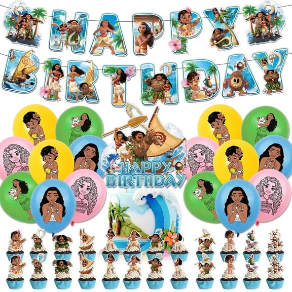 42PCS Party Decoration Kit, Birthday Party Supplies- Banner, Balloons, Cupcake Toppers, Large Cake Toppers