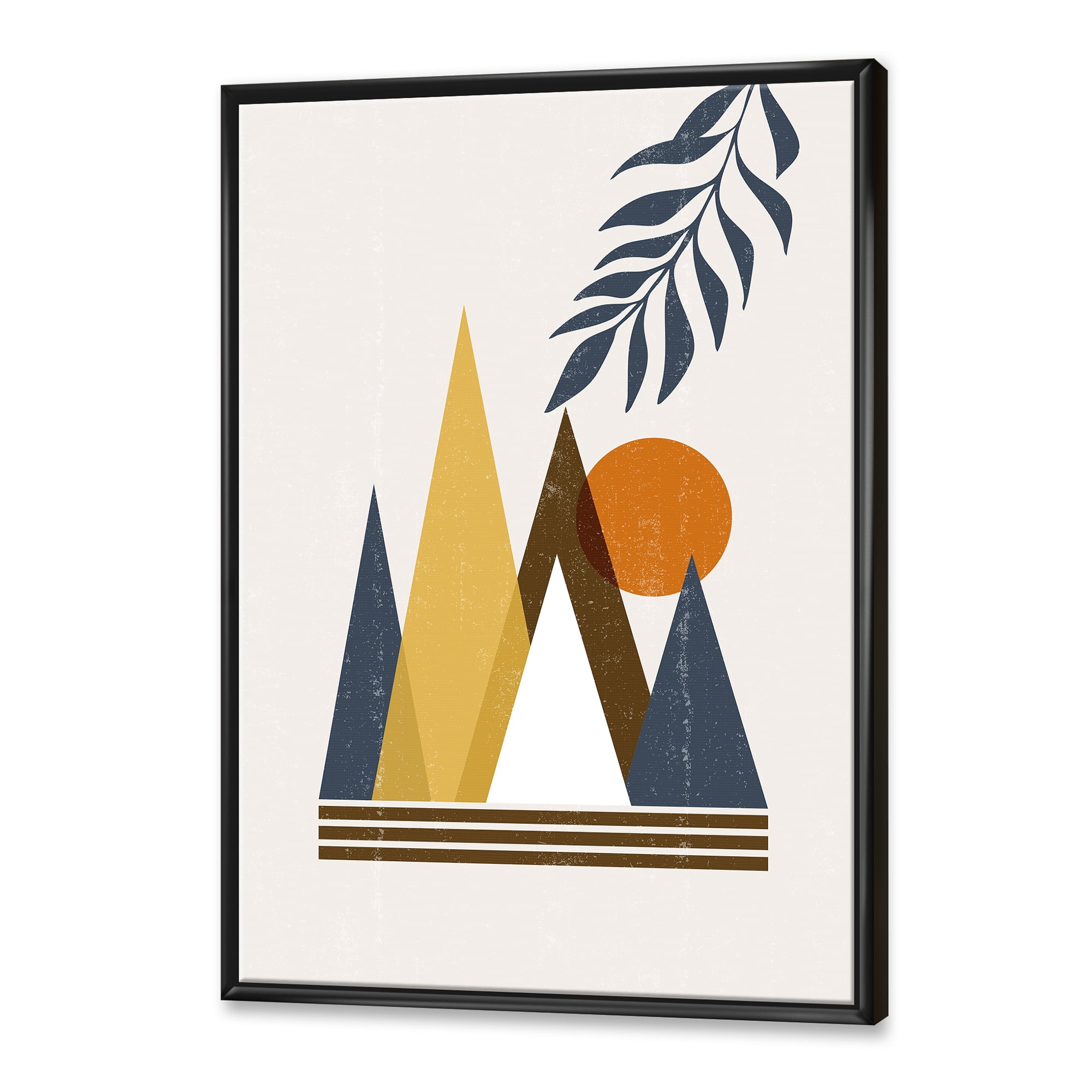 Designart 'Abstract Moon and Sun In Mountains I' Modern Framed Canvas Wall Art Print
